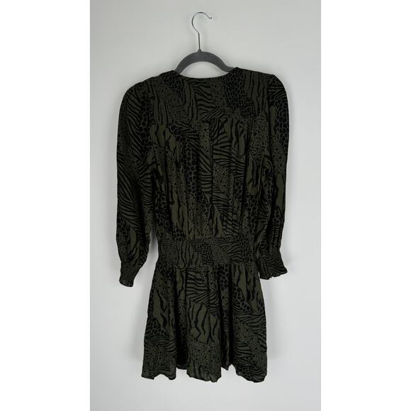 Rails Zana Mini Olive Mixed Animal Stripe Dress Womens XS Long Sleeve V Neck - Picture 14 of 15